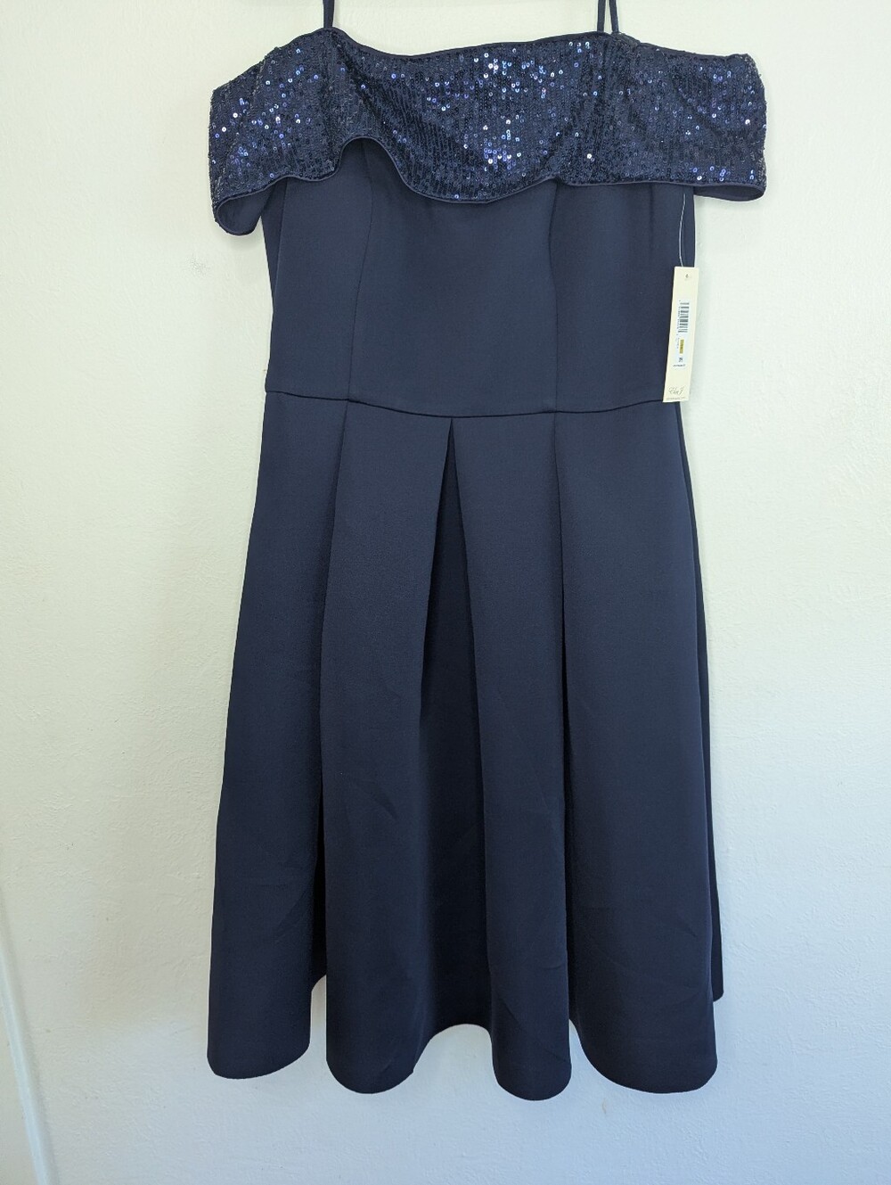 NWT Eliza J Sequin Off The Shoulder Pleated Cocktail Dress Size 14